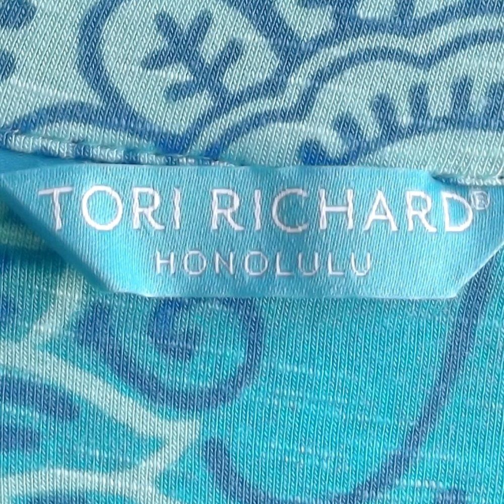 TORI RICHARD Dress, M, Alexia Blue Paisley, Sleeveless Split Neck, Rayon-spandex - Picture 9 of 13